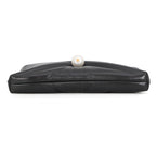Chanel Chain Shoulder Bag CC Logo Clutch Faux Pearl Shiny Lambskin 2-Way Black — view 3