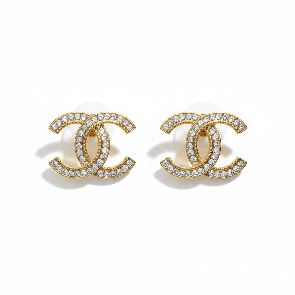 Chanel H2 CC Logo Rhinestone Earrings Gold — view 2