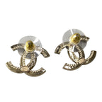 Chanel H2 CC Logo Rhinestone Earrings Gold — view 3