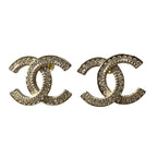 Chanel H2 CC Logo Rhinestone Earrings Gold