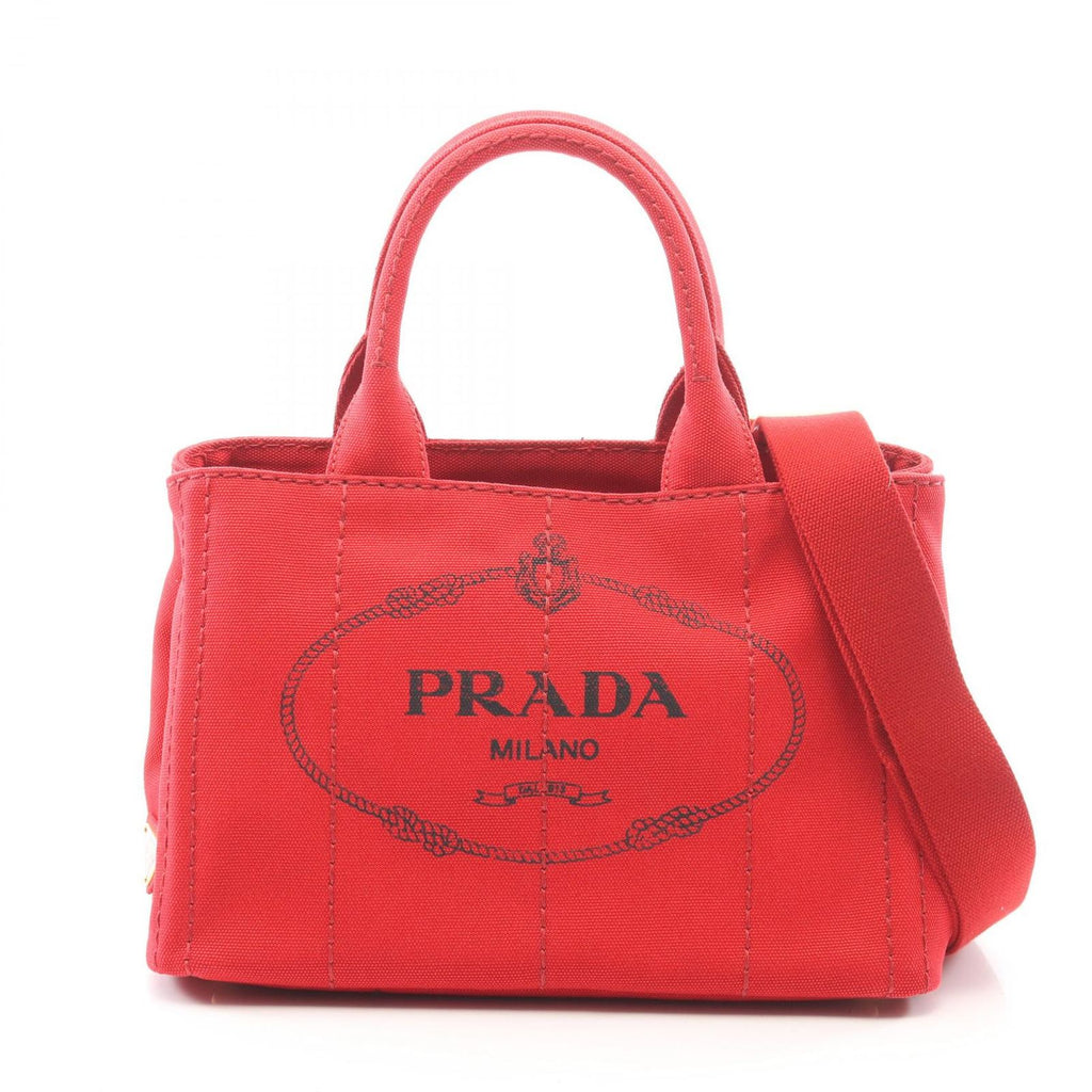 Prada Tote Bag Canapa 2-Way Red Black Canvas Mini