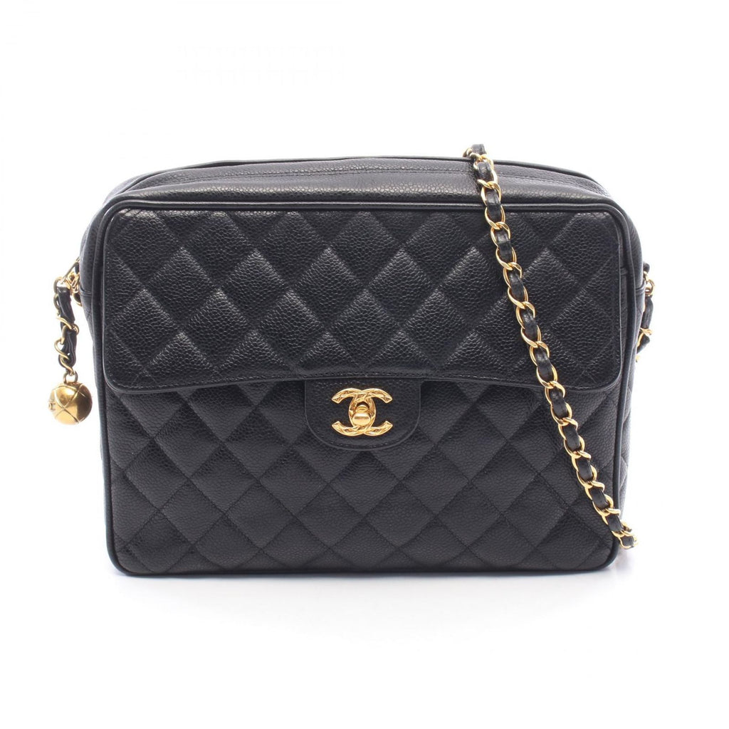 Chanel Shoulder Bag Quilted Coco Ball Black Caviar Leather Chain