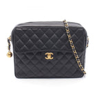 Chanel Shoulder Bag Quilted Coco Ball Black Caviar Leather Chain