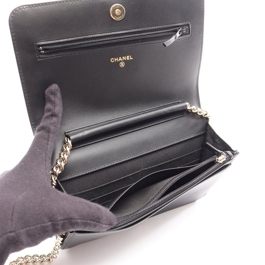 Chanel Shoulder Bag Stitch Black Caviar Leather Chain Wallet — view 3