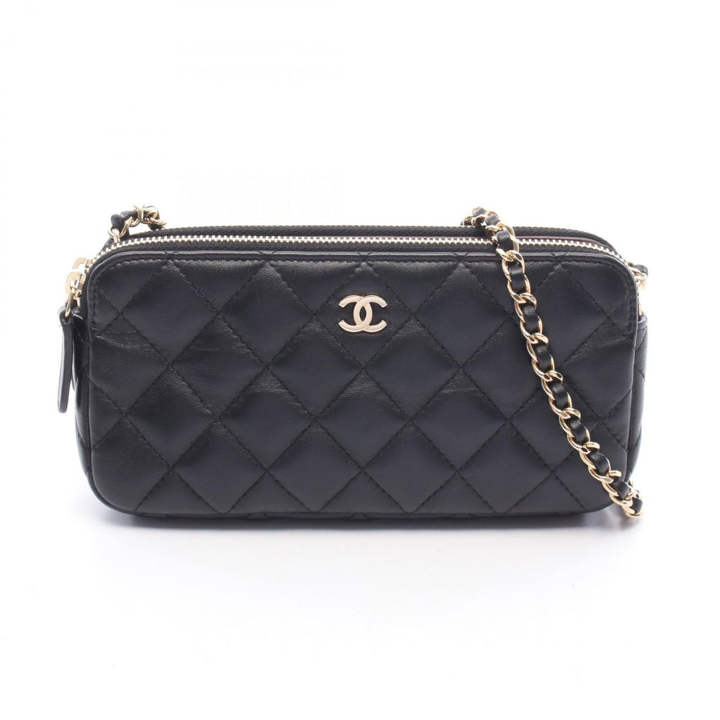Chanel Shoulder Bag Quilted Black Lambskin Phone Case Chain Wallet