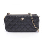 Chanel Shoulder Bag Quilted Black Lambskin Phone Case Chain Wallet