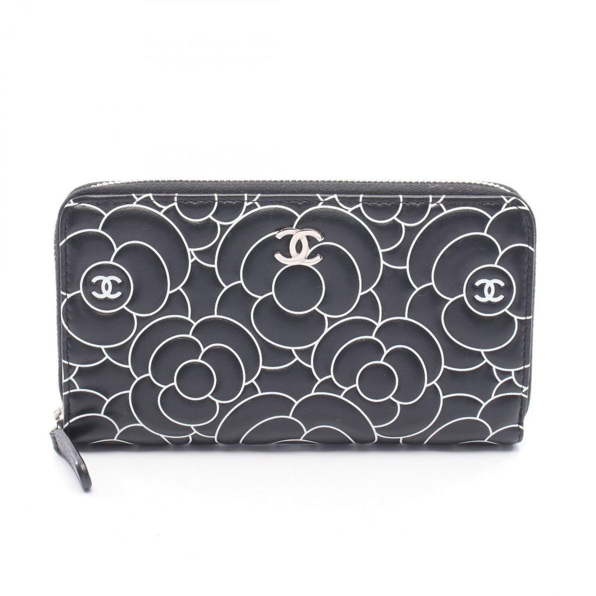 Chanel Round Wallet Camellia Black Leather