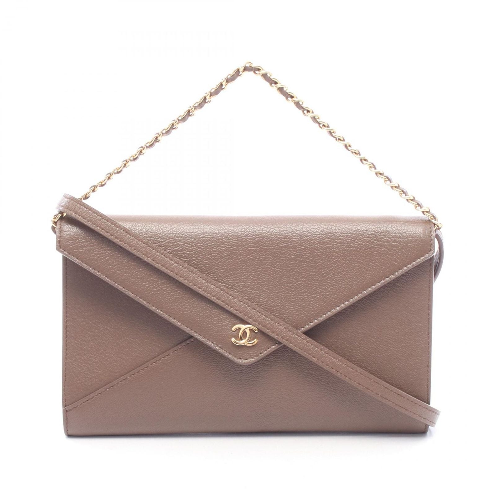 Chanel Shoulder Bag Envelope CC Logo Gray Leather