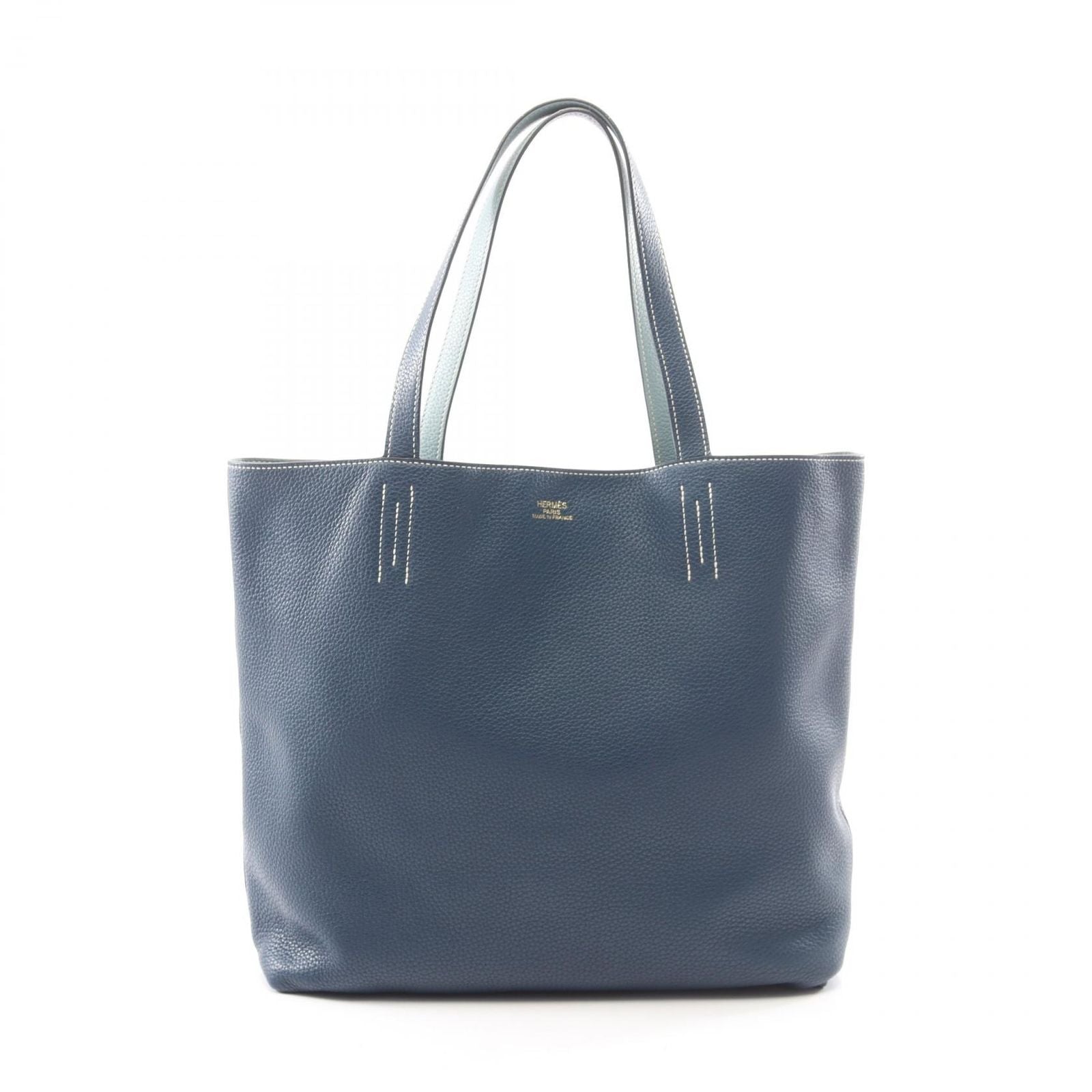 Hermes Tote Bag Double Sens 45 Navy Ciel Leather