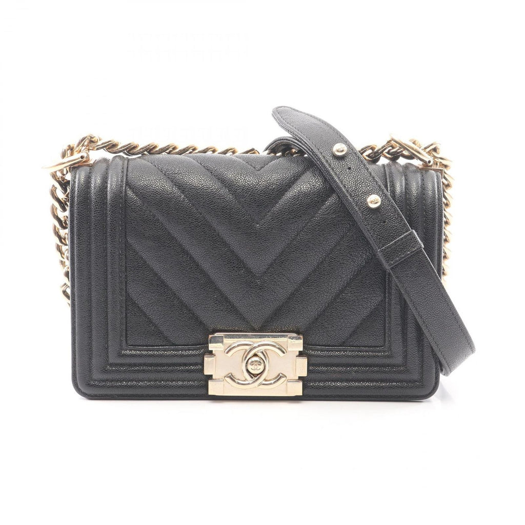 Chanel Shoulder Bag Boy Small Black Caviar Leather Boy Stitch Chain