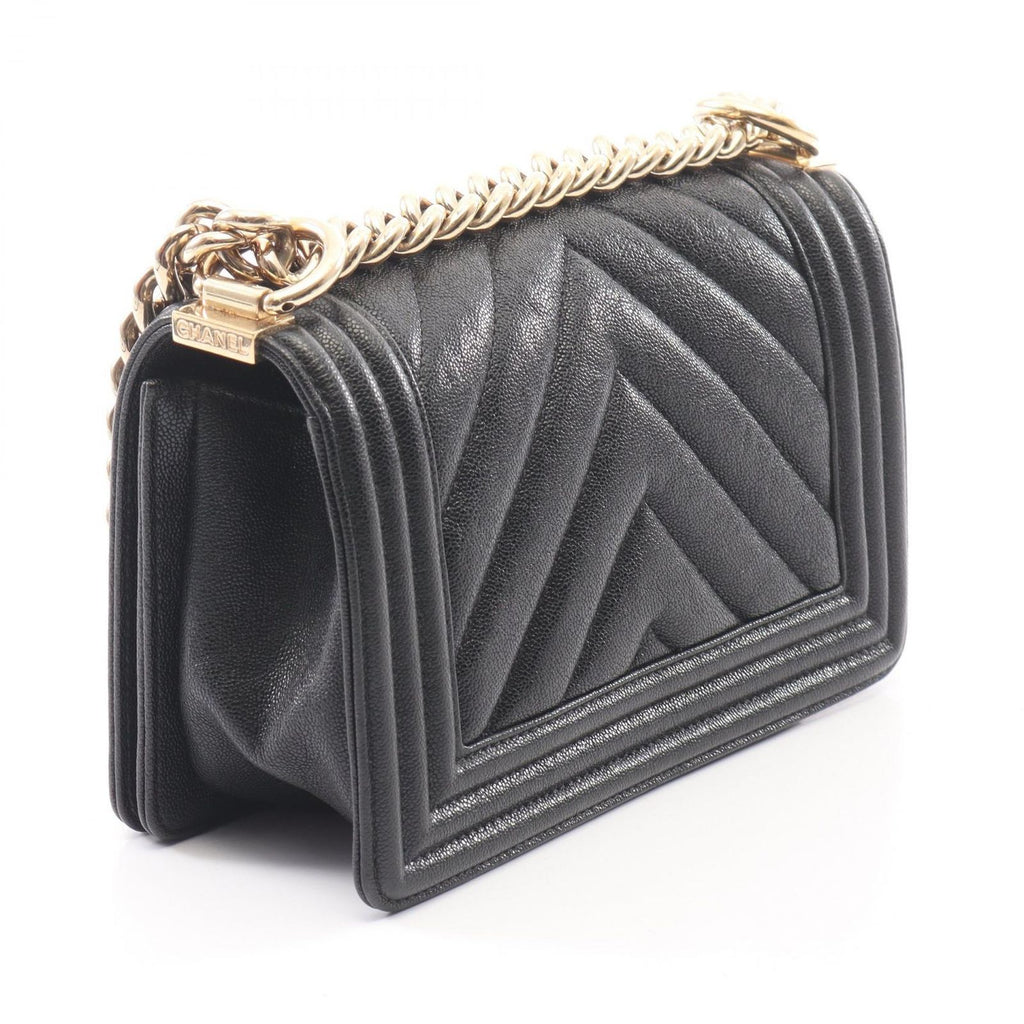 Chanel Shoulder Bag Boy Small Black Caviar Leather Boy Stitch Chain — view 2