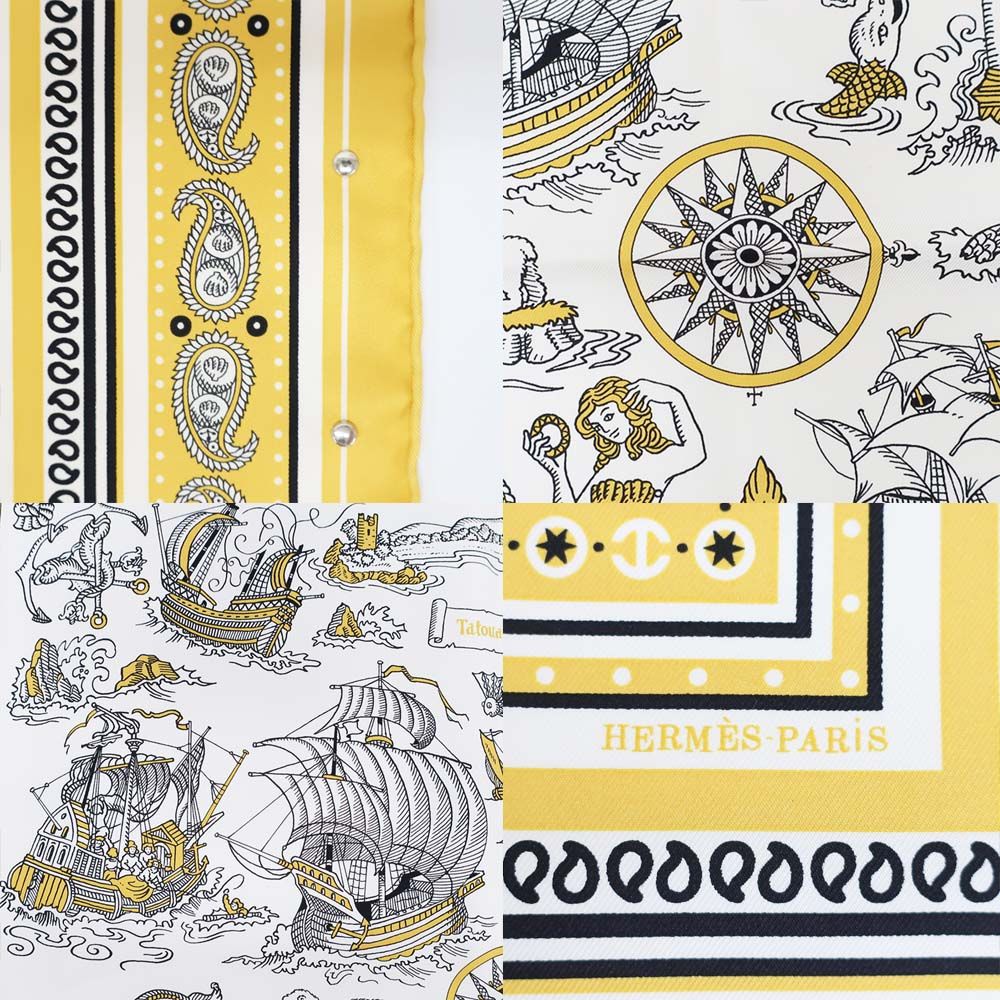Hermes Heaven Carre 70 Cloete Sailor Tattoo Bandana Scarf Silk Yellow White — view 8