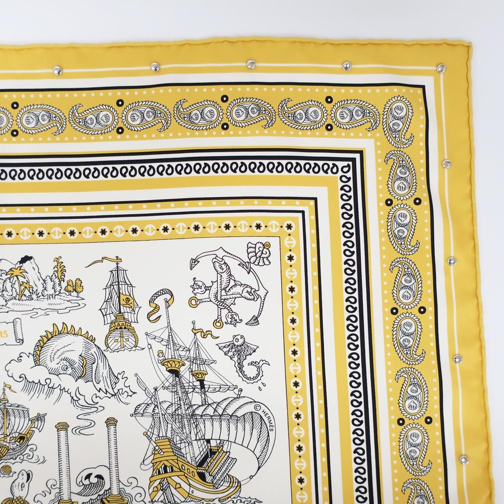 Hermes Heaven Carre 70 Cloete Sailor Tattoo Bandana Scarf Silk Yellow White — view 3