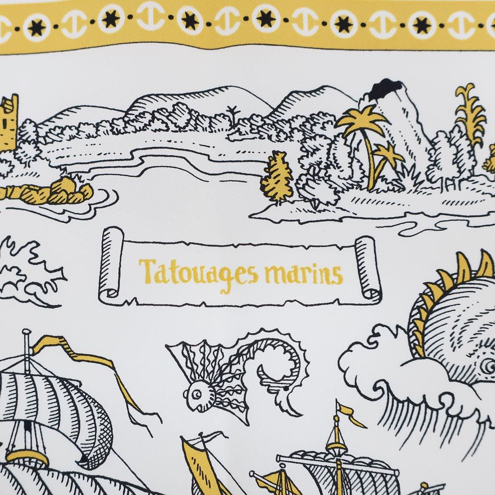 Hermes Heaven Carre 70 Cloete Sailor Tattoo Bandana Scarf Silk Yellow White — view 2