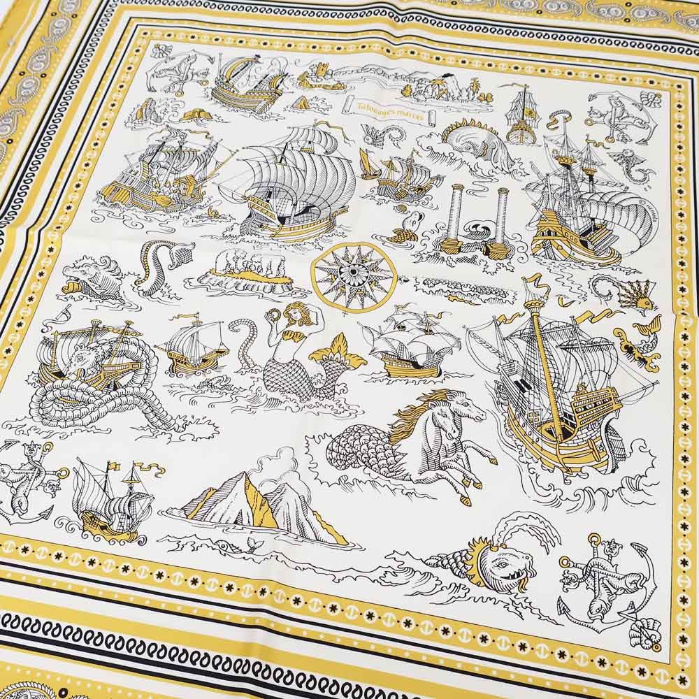 Hermes Heaven Carre 70 Cloete Sailor Tattoo Bandana Scarf Silk Yellow White — view 7