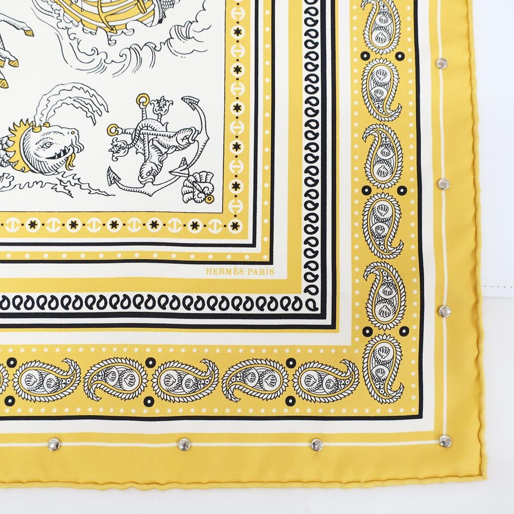 Hermes Heaven Carre 70 Cloete Sailor Tattoo Bandana Scarf Silk Yellow White — view 6