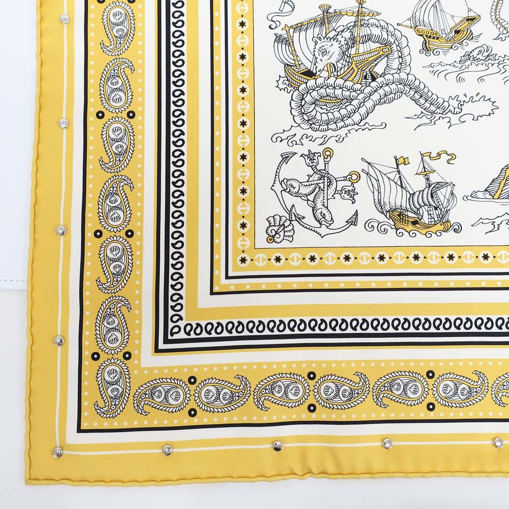 Hermes Heaven Carre 70 Cloete Sailor Tattoo Bandana Scarf Silk Yellow White — view 5