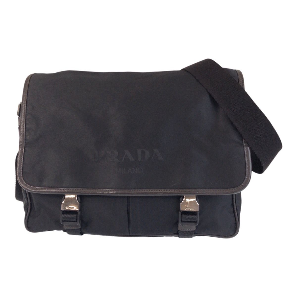 Prada Tessuto Black Silver Nylon Shoulder Bag
