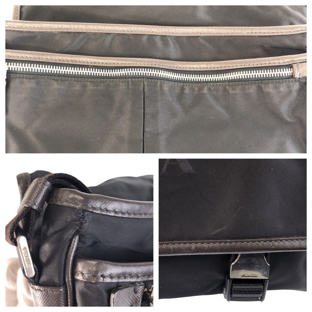 Prada Tessuto Black Silver Nylon Shoulder Bag — view 5