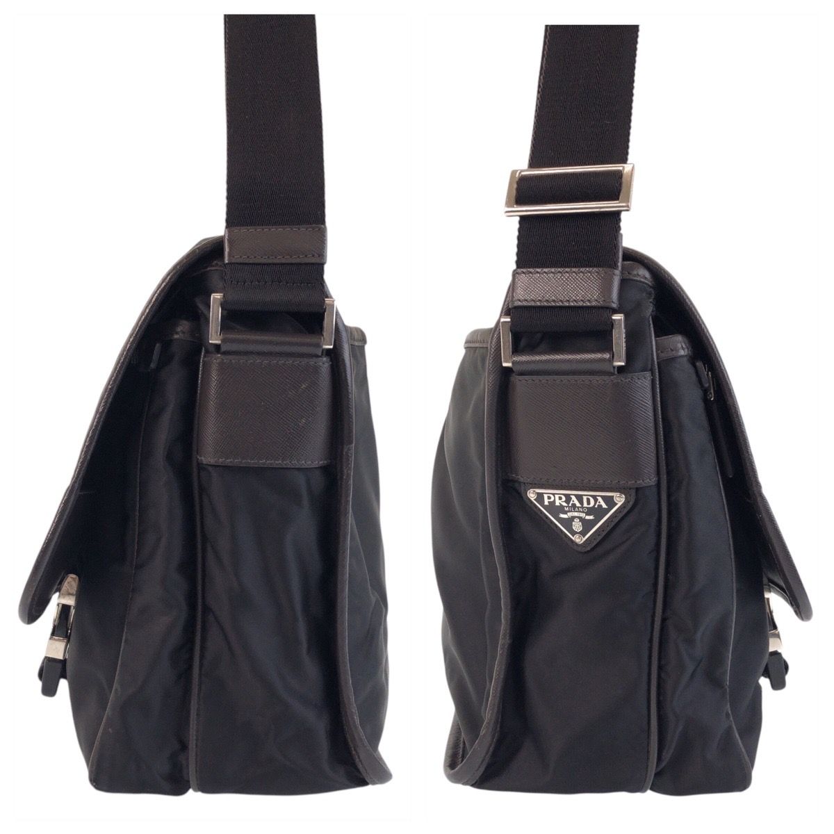 Prada Tessuto Black Silver Nylon Shoulder Bag — view 7