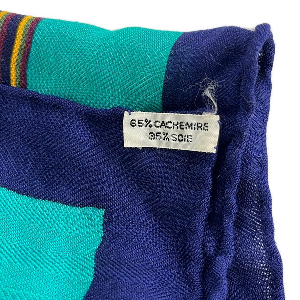 Hermes Shawl Carre 90 Navy Green les Perroquets Bird Leaf Pattern Cashmere Silk — view 3