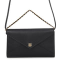 Chanel Chain Shoulder Bag Strap Clutch CC Logo Grained Goat Skin Black