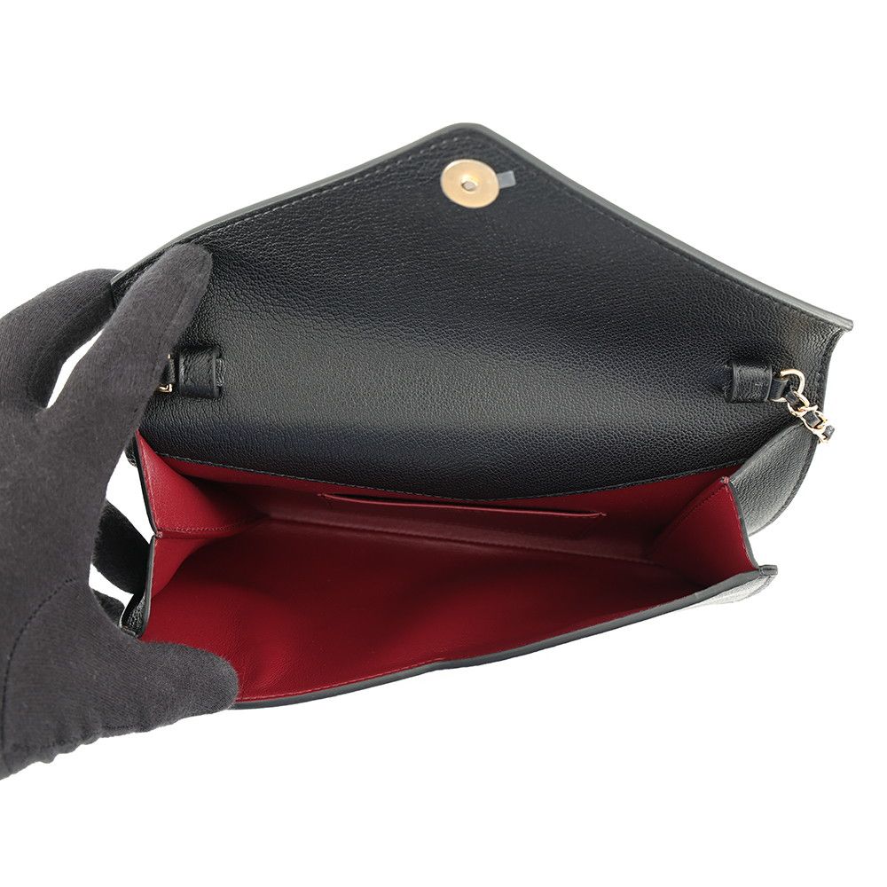 Chanel Chain Shoulder Bag Strap Clutch CC Logo Grained Goat Skin Black — view 7