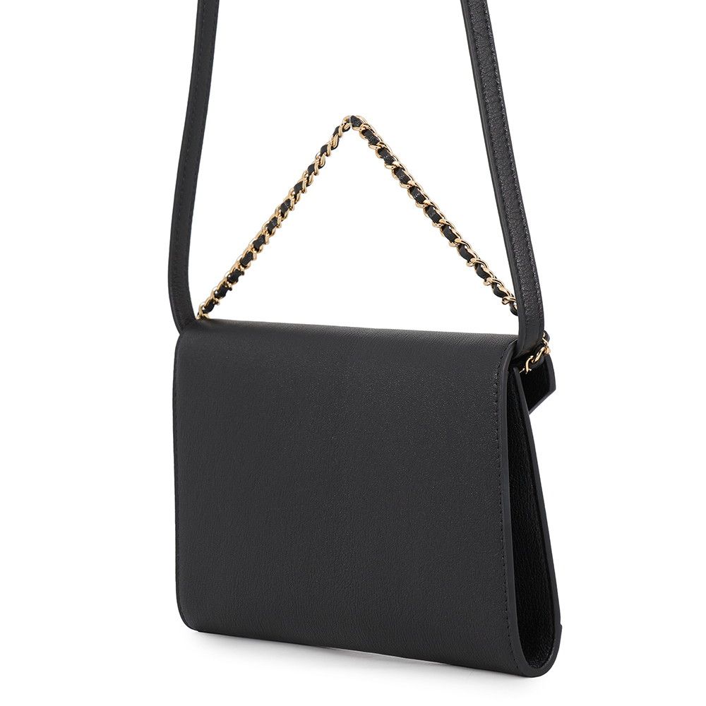 Chanel Chain Shoulder Bag Strap Clutch CC Logo Grained Goat Skin Black — view 2