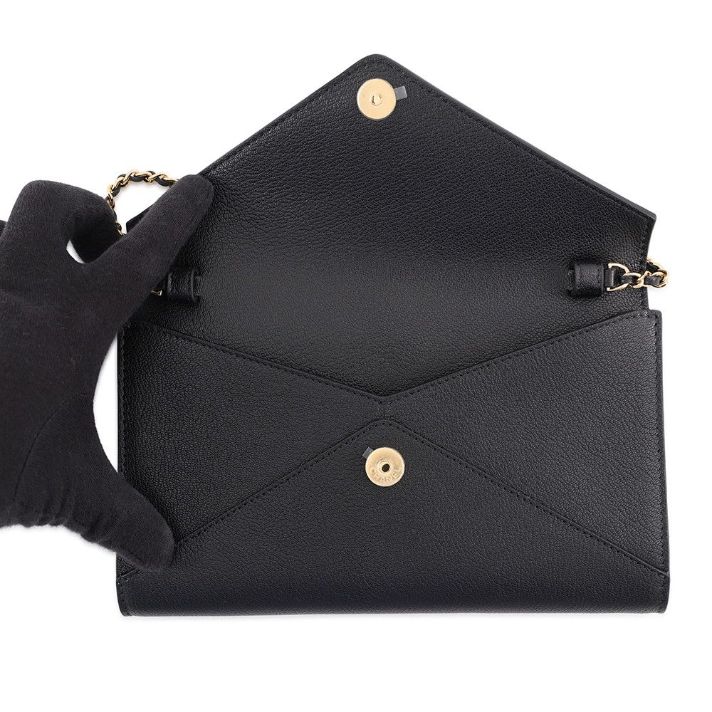 Chanel Chain Shoulder Bag Strap Clutch CC Logo Grained Goat Skin Black — view 6