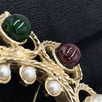 Chanel Brooch CC Logo Heart Rhinestone Faux Pearl Color Stone Metal — view 6
