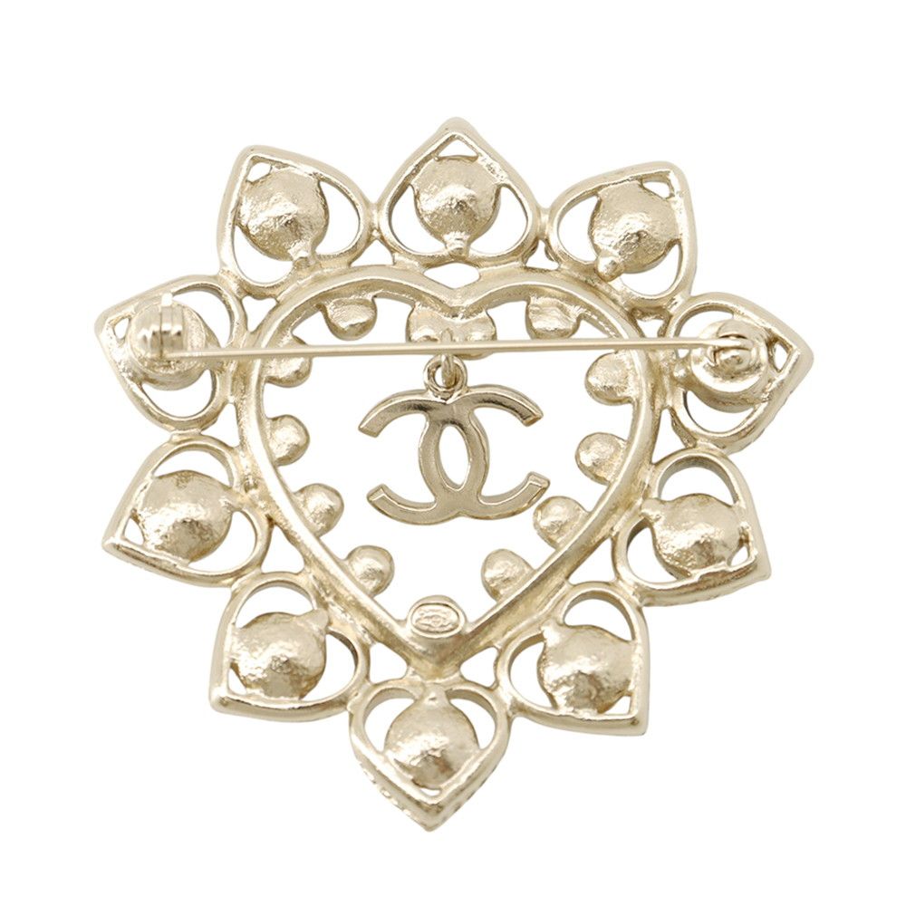 Chanel Brooch CC Logo Heart Rhinestone Faux Pearl Color Stone Metal — view 3