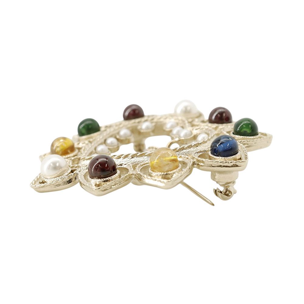 Chanel Brooch CC Logo Heart Rhinestone Faux Pearl Color Stone Metal — view 2
