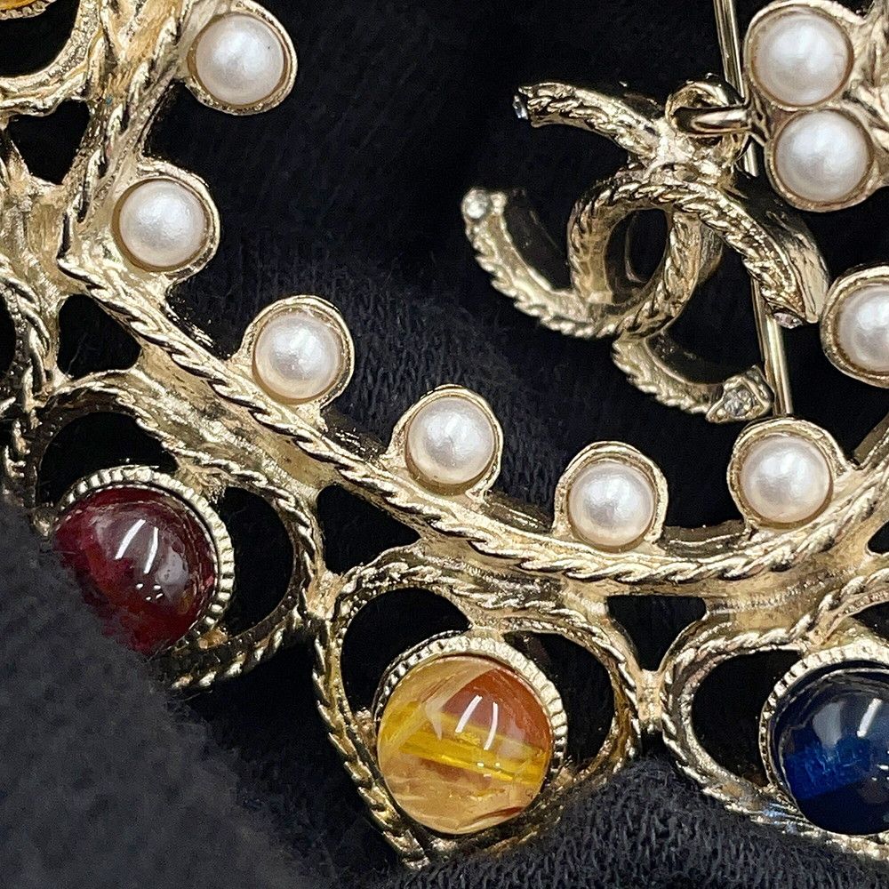 Chanel Brooch CC Logo Heart Rhinestone Faux Pearl Color Stone Metal — view 7