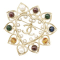 Chanel Brooch CC Logo Heart Rhinestone Faux Pearl Color Stone Metal