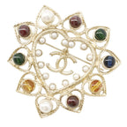 Chanel Brooch CC Logo Heart Rhinestone Faux Pearl Color Stone Metal