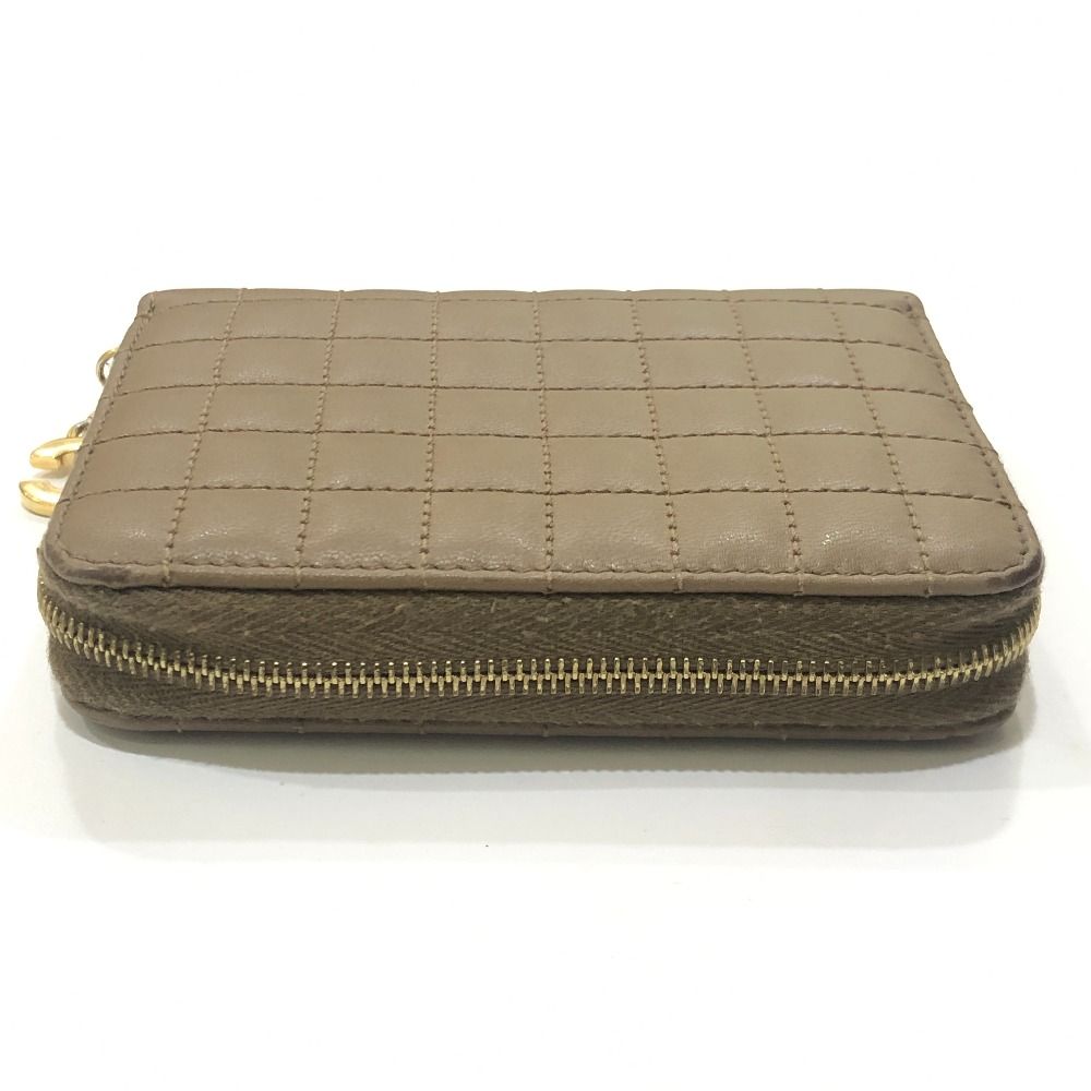 Celine Coin Case C Charm Compact Zip Wallet Leather Khaki Brown — view 6