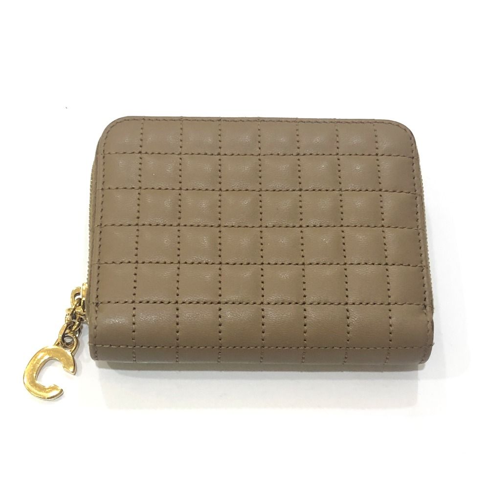 Celine Coin Case C Charm Compact Zip Wallet Leather Khaki Brown