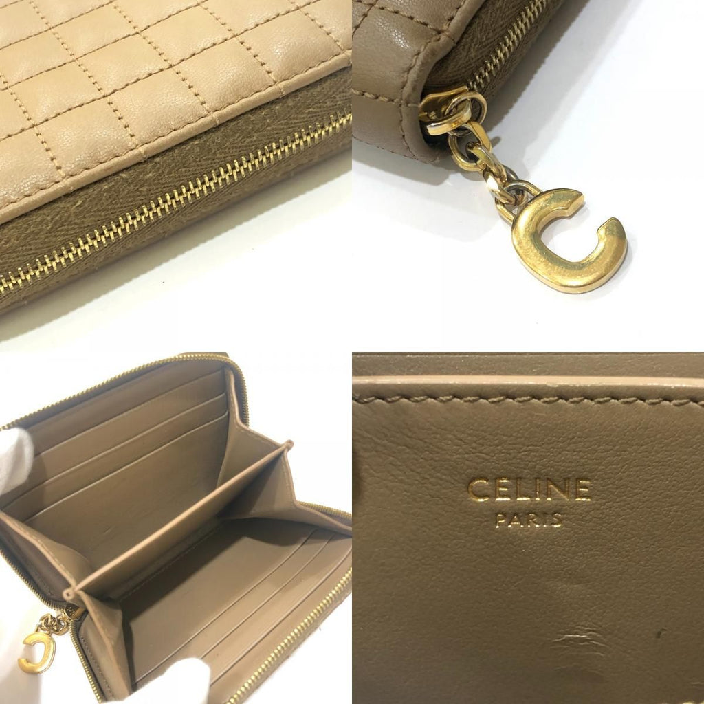 Celine Coin Case C Charm Compact Zip Wallet Leather Khaki Brown — view 8