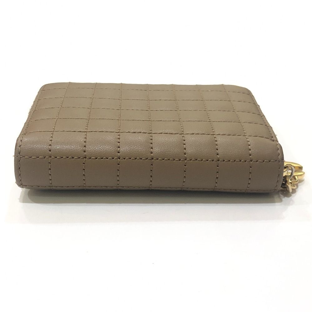 Celine Coin Case C Charm Compact Zip Wallet Leather Khaki Brown — view 5