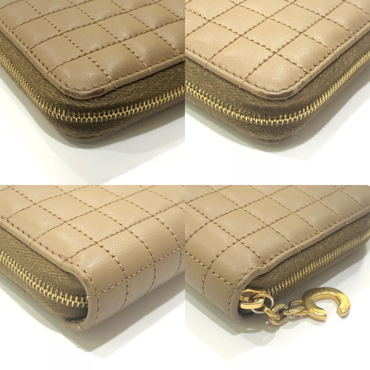 Celine Coin Case C Charm Compact Zip Wallet Leather Khaki Brown — view 7