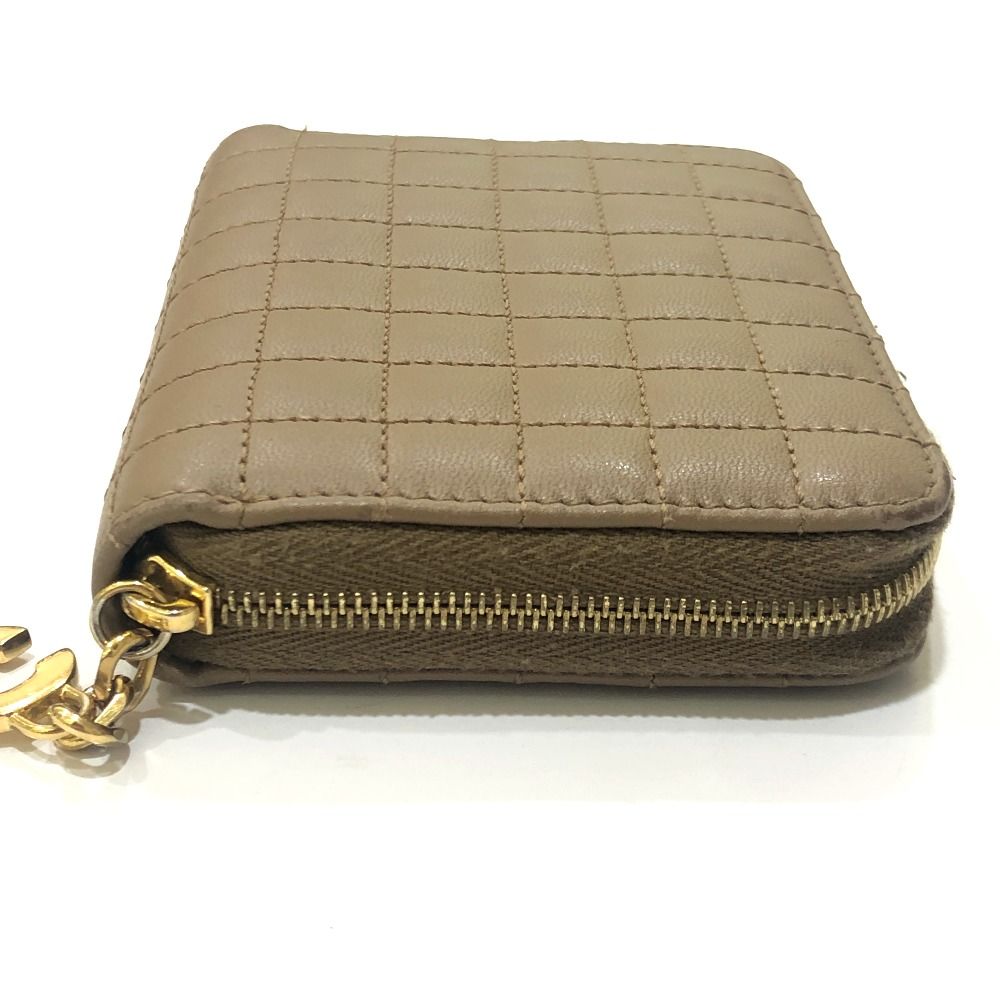 Celine Coin Case C Charm Compact Zip Wallet Leather Khaki Brown — view 3