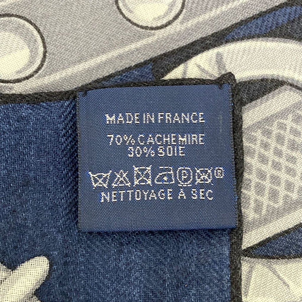 Hermes Shawl Carre 100 Blue Marine Griffonse Gray le 24 Brides Et Chaines Scarf — view 3