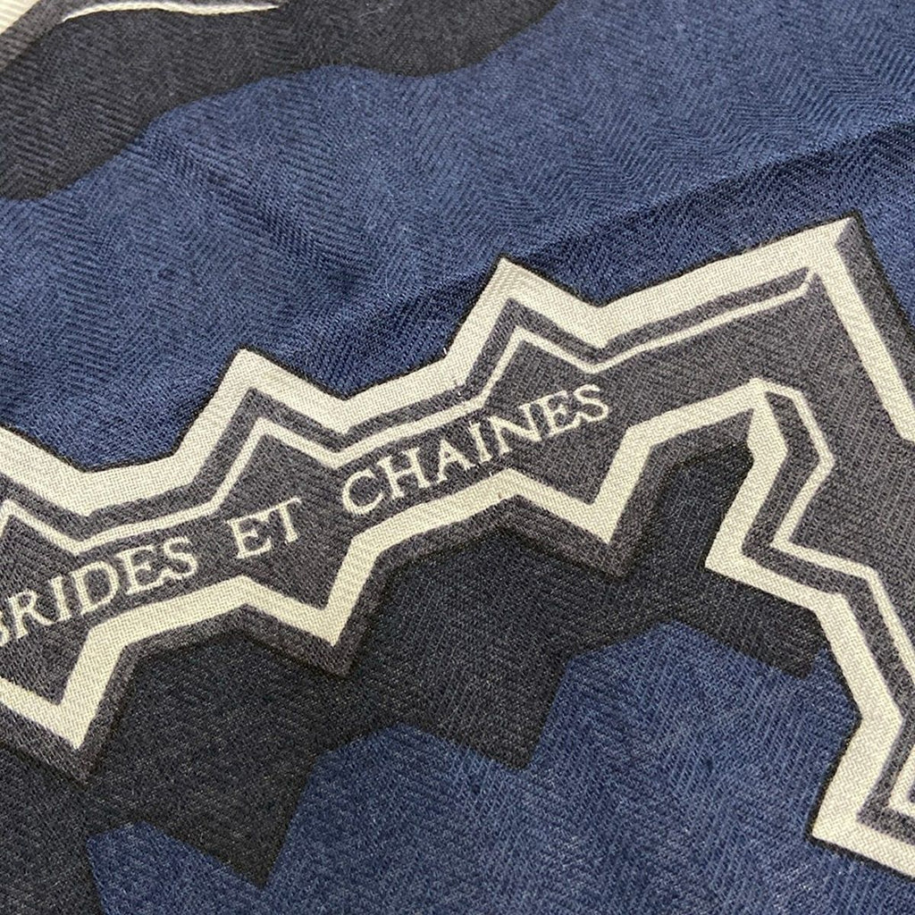 Hermes Shawl Carre 100 Blue Marine Griffonse Gray le 24 Brides Et Chaines Scarf — view 6