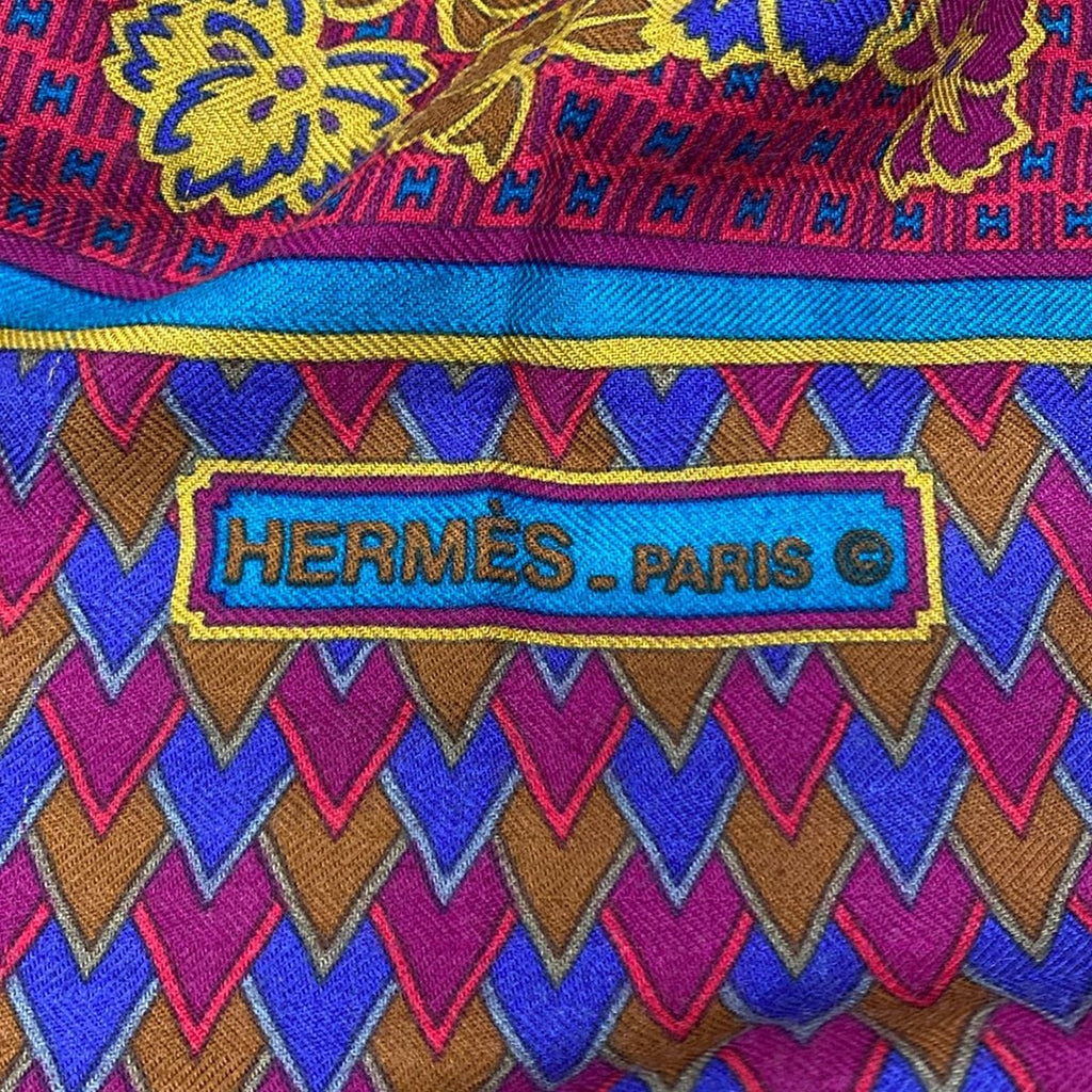 Hermes Shawl Pink Geometric Pattern Floral Cashmere Silk Scarf — view 2