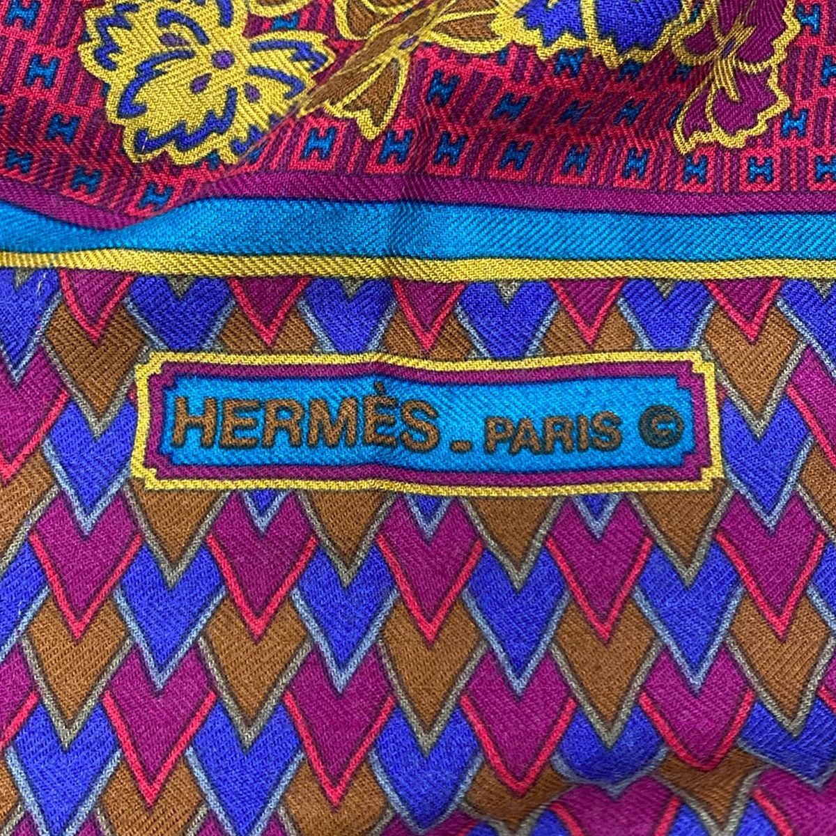 Hermes Shawl Pink Geometric Pattern Floral Cashmere Silk Scarf — view 2
