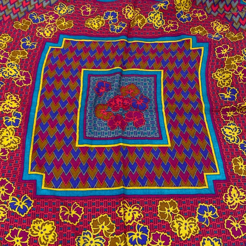 Hermes Shawl Pink Geometric Pattern Floral Cashmere Silk Scarf — view 5