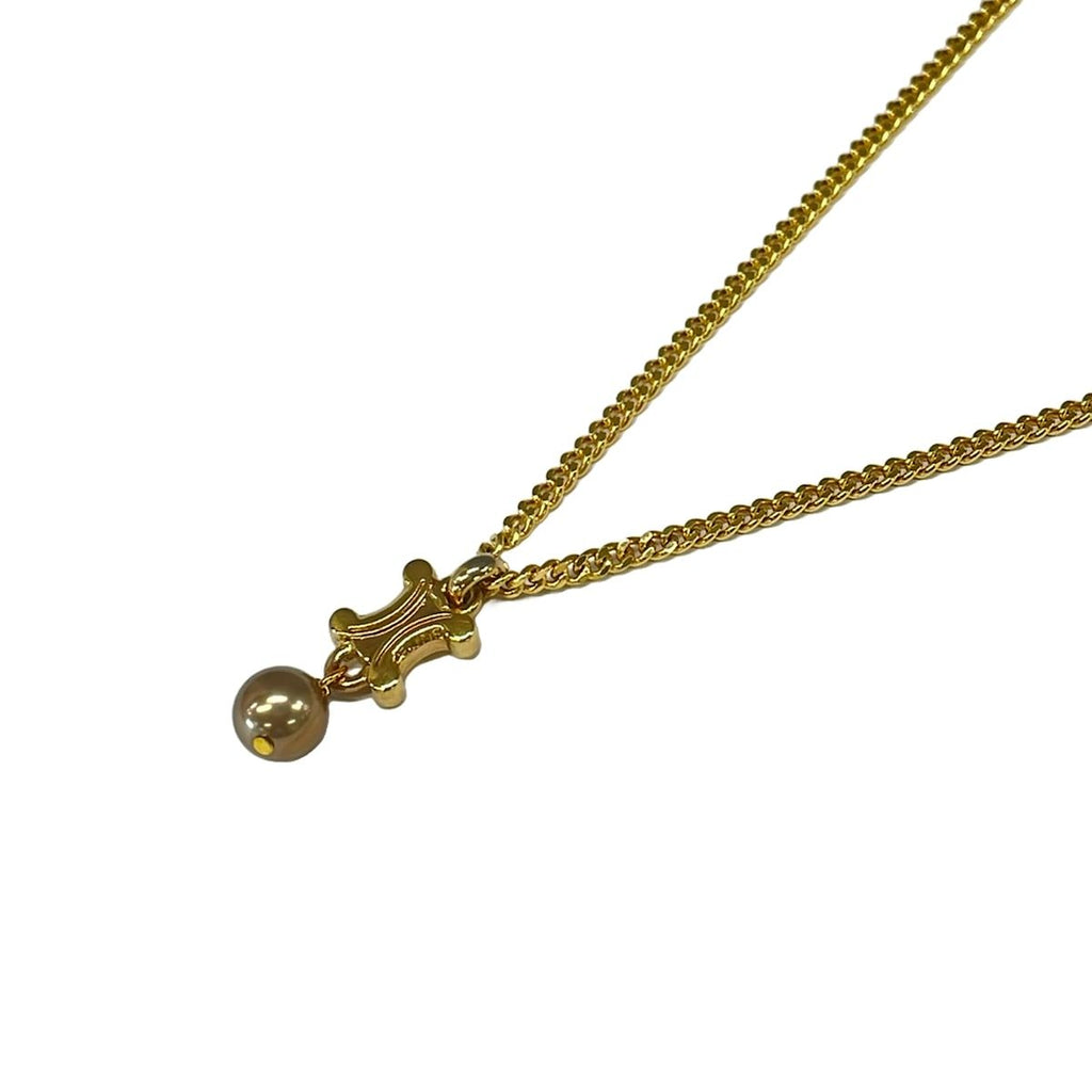 Celine Necklace Triomphe Gold Faux Pearl — view 3