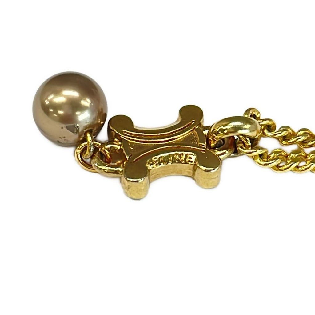 Celine Necklace Triomphe Gold Faux Pearl — view 5
