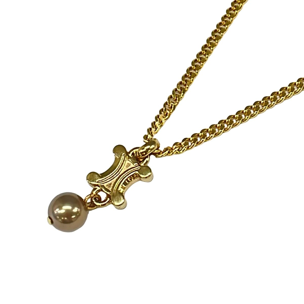 Celine Necklace Triomphe Gold Faux Pearl