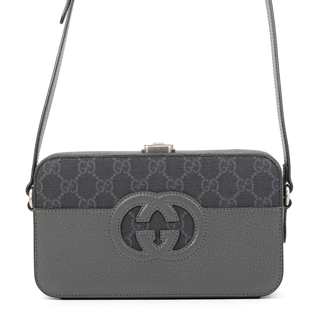 Gucci Shoulder Bag Cutout Interlocking GG Supreme Leather Black